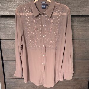 GAP Brown Embroidered Button-Down Shirt